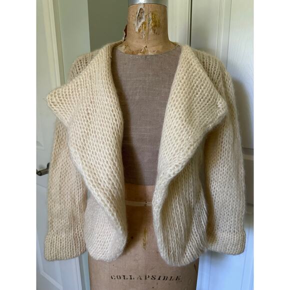 Vintage I.B. Diffusion Ivory Wool/Mohair Jacket Cardigan Chunky cropped moto - Picture 16 of 16
